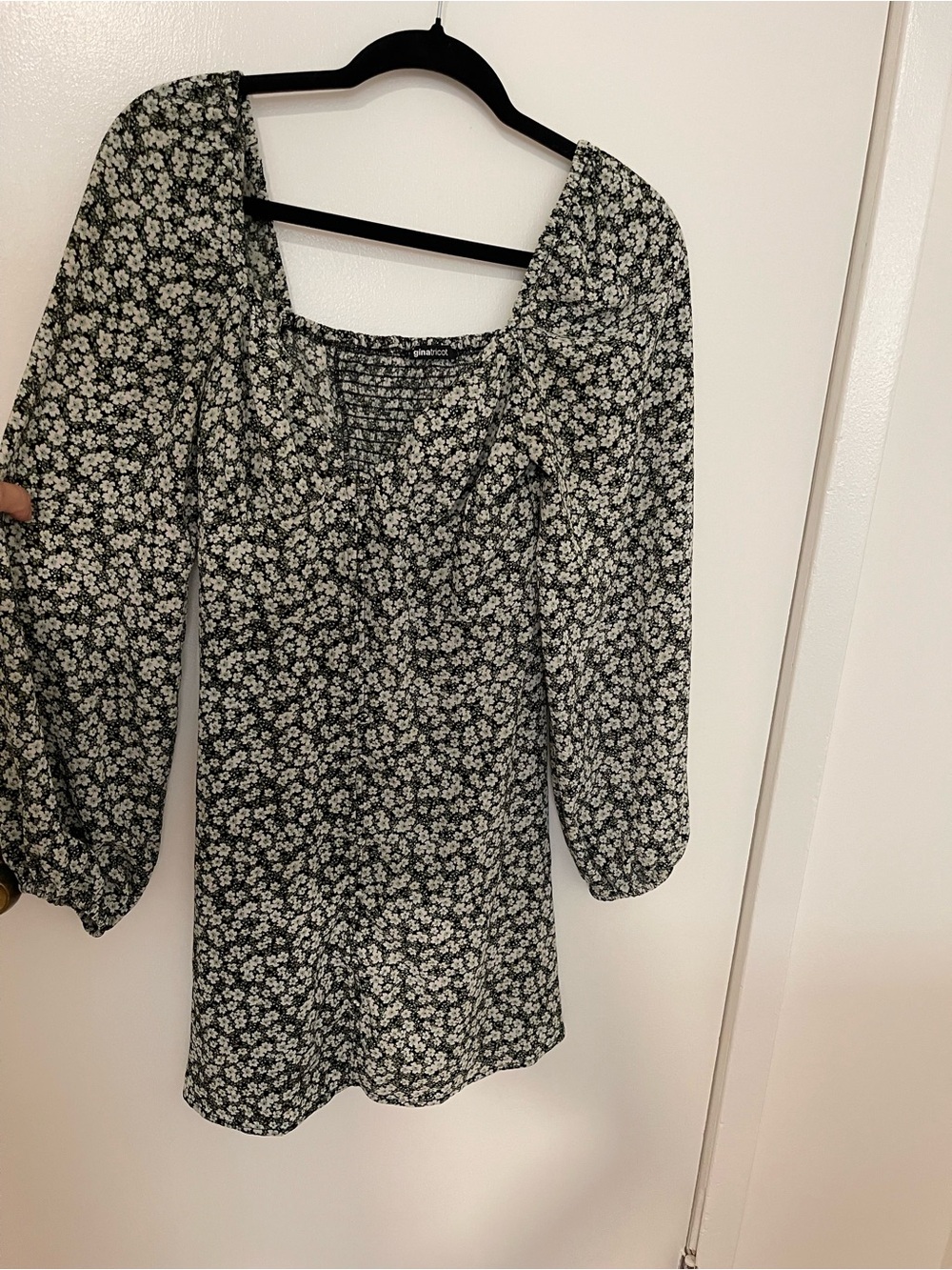 Black Floral Square-Neck Mini Dress